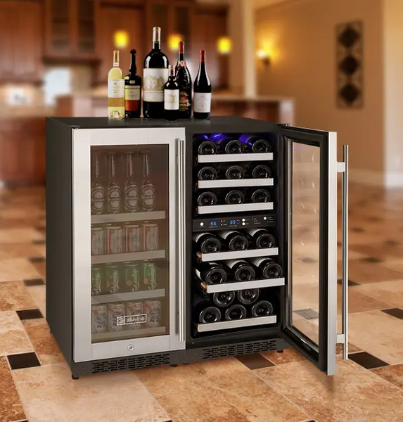30 Wide FlexCount II Tru-Vino 30 Bottle/88 Can Dual Zone Stainless Steel Side-by-Side Wine Refrigerator/Beverage Center